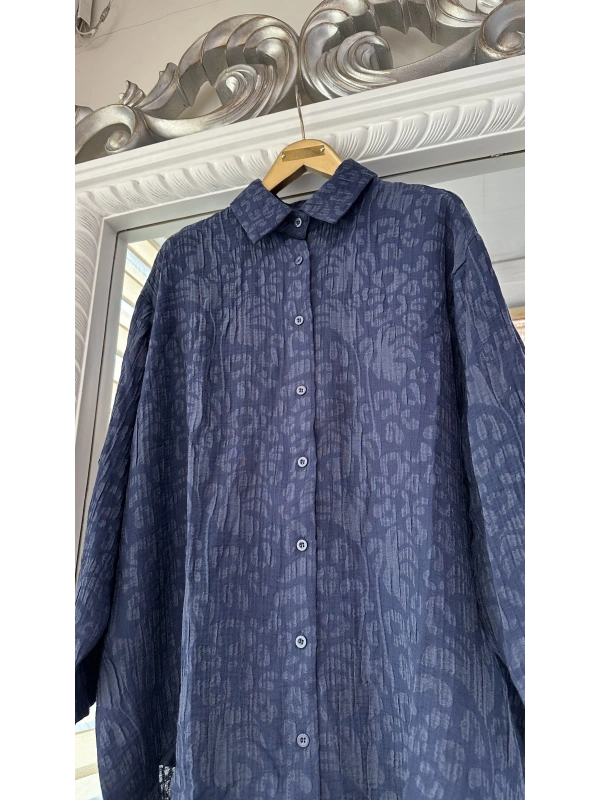 İNVEE 7017 Desenli Lacivert Modal Gömlek