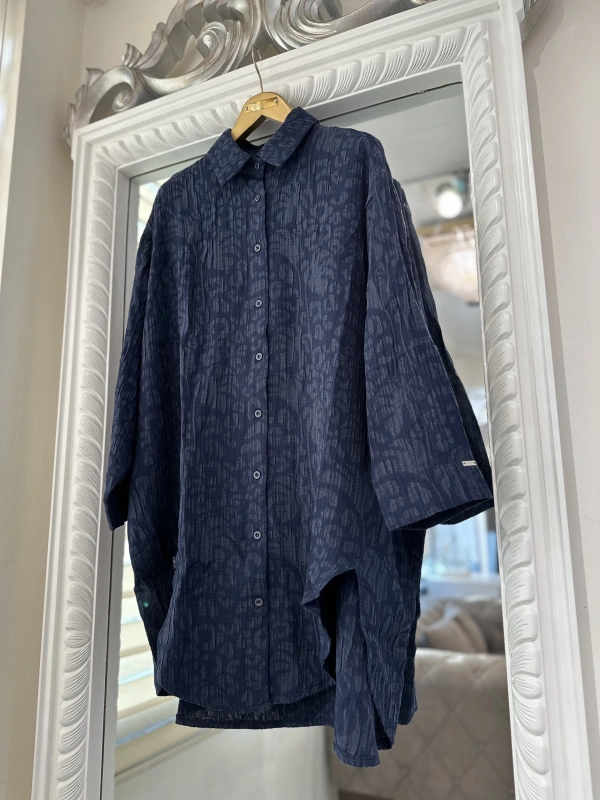 İNVEE 7017 Desenli Lacivert Modal Gömlek