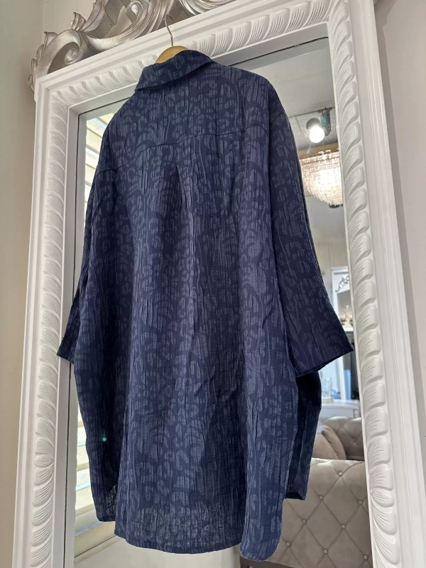 İNVEE 7017 Desenli Lacivert Modal Gömlek