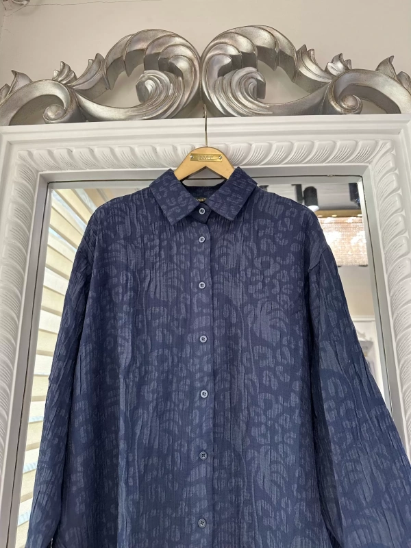 İNVEE 7017 Desenli Lacivert Modal Gömlek