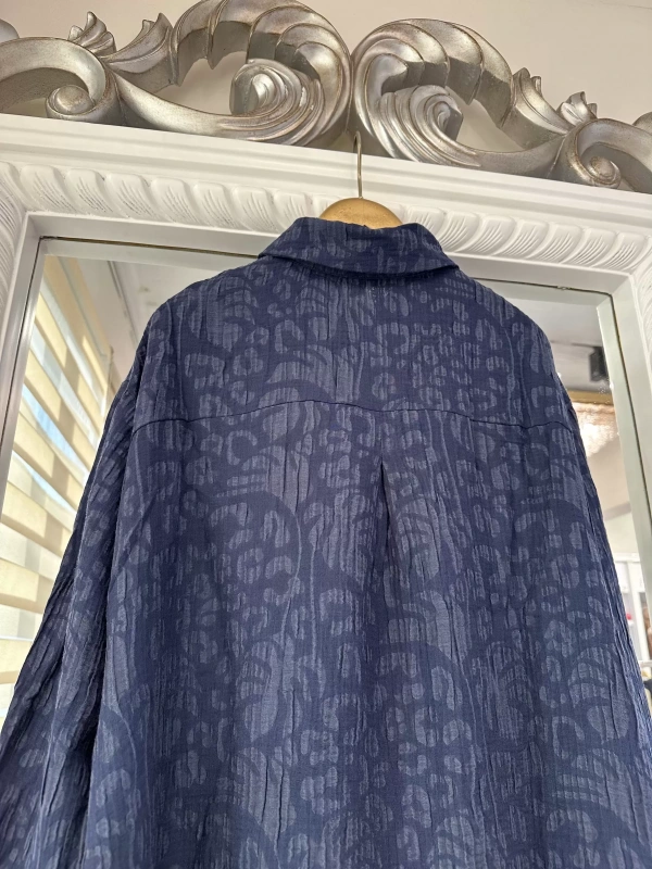 İNVEE 7017 Desenli Lacivert Modal Gömlek