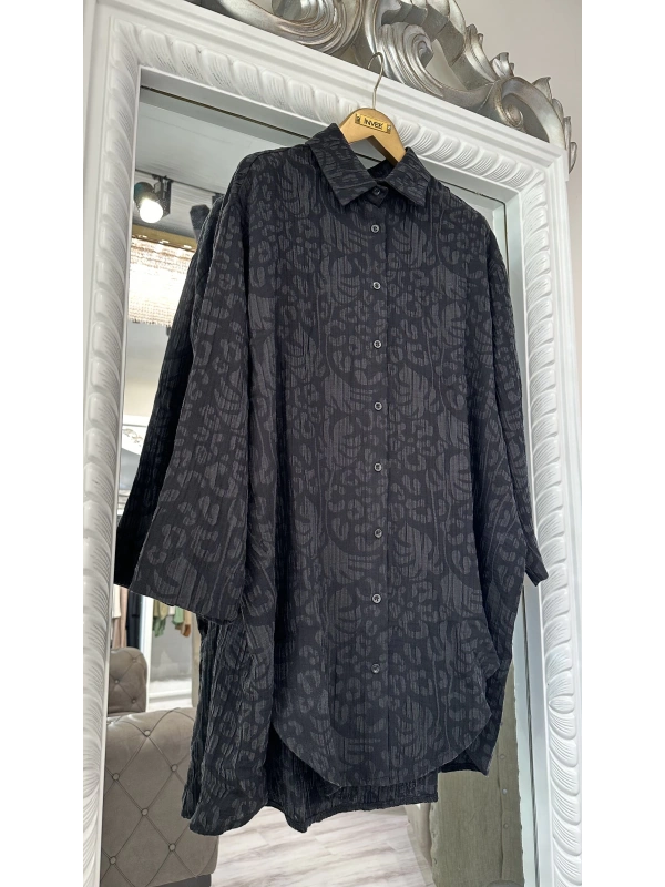 İNVEE 7017 Desenli Siyah Modal Gömlek