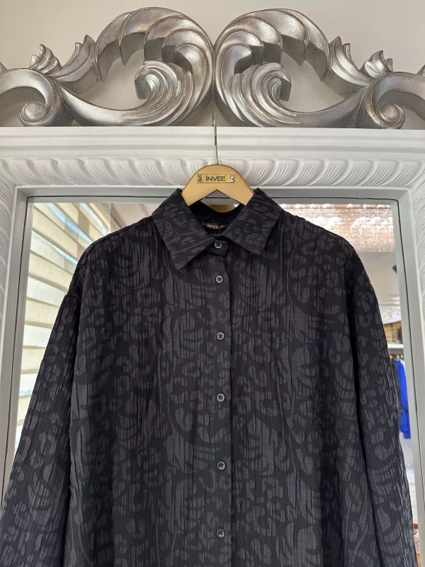 İNVEE 7017 Desenli Siyah Modal Gömlek