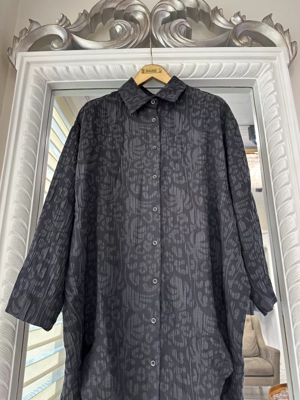 İNVEE 7017 Desenli Siyah Modal Gömlek