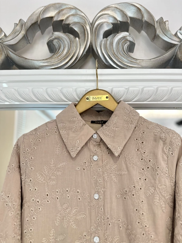 İNVEE Bej Delik İşi Gömlek Elbise