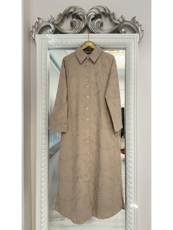 İNVEE Bej Delik İşi Gömlek Elbise