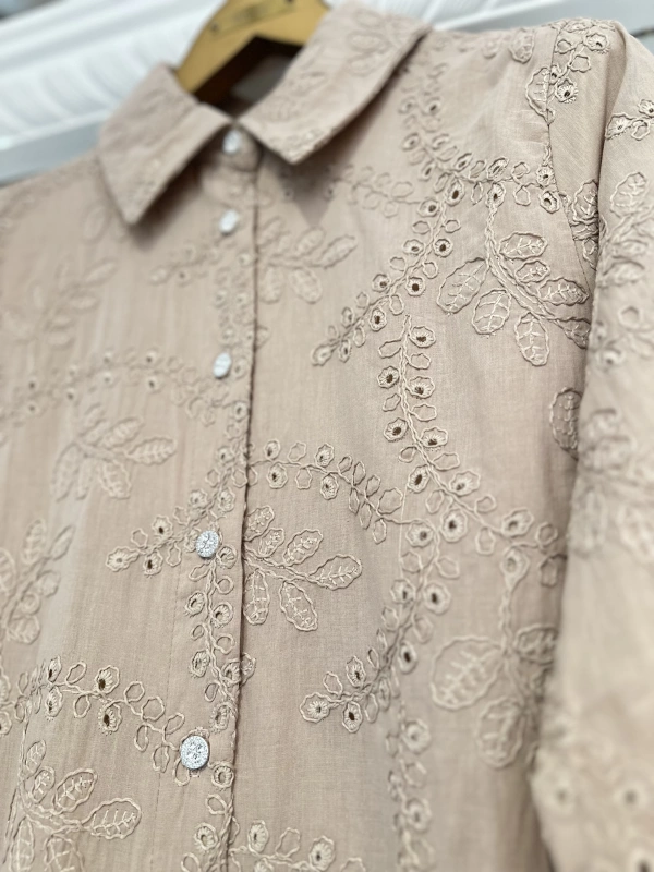 İNVEE Bej Delik İşi Gömlek Elbise