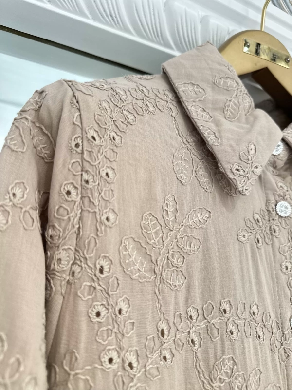 İNVEE Bej Delik İşi Gömlek Elbise