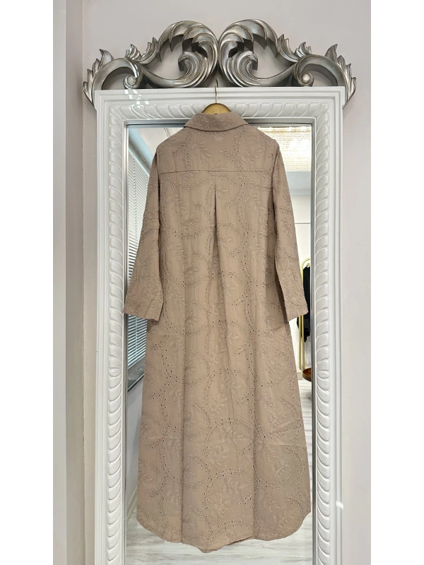 İNVEE Bej Delik İşi Gömlek Elbise