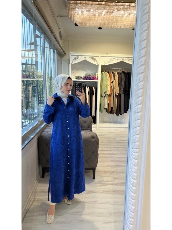 İNVEE 7018 Sax Delik İşi Gömlek Elbise