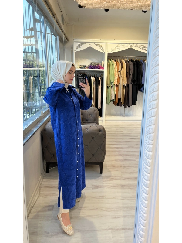 İNVEE 7018 Sax Delik İşi Gömlek Elbise