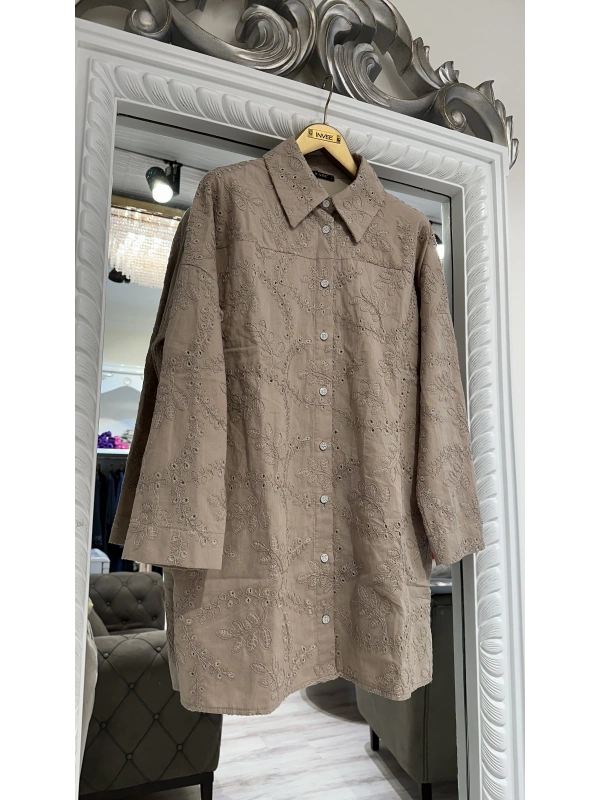 İNVEE 7019 Delik İşi Bej Gömlek