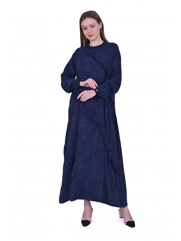 İNVEE 7024 Fırfır Detaylı Lacivert Modal Elbise