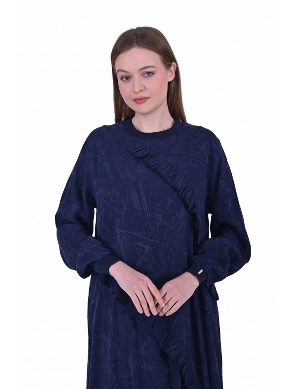 İNVEE 7024 Fırfır Detaylı Lacivert Modal Elbise