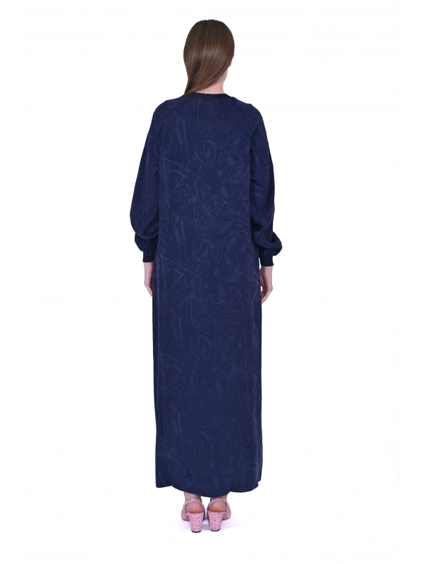 İNVEE 7024 Fırfır Detaylı Lacivert Modal Elbise