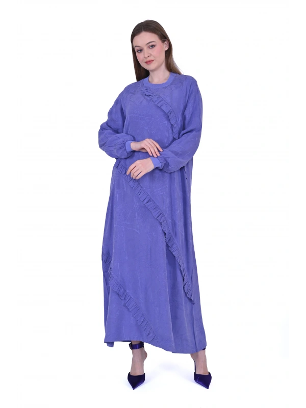 İNVEE 7024 Fırfır Detaylı Mor Modal Elbise