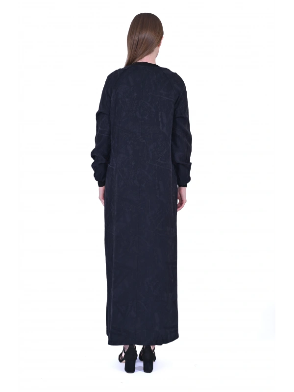 İNVEE 7024 Fırfır Detaylı Siyah Modal Elbise