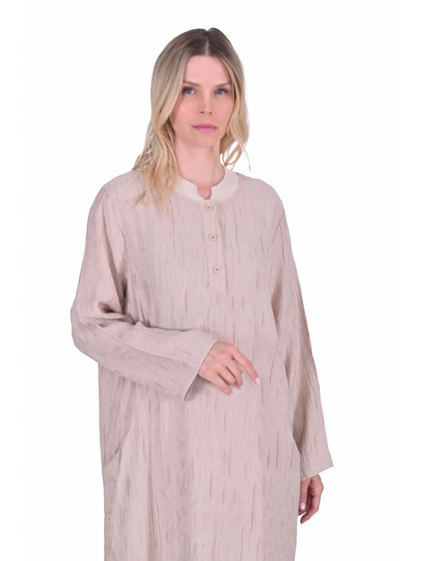 İNVEE 7026 Cepli Modal Elbise - Bej