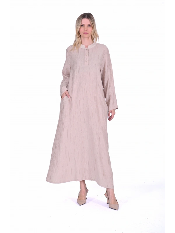 İNVEE 7026 Cepli Modal Elbise - Bej