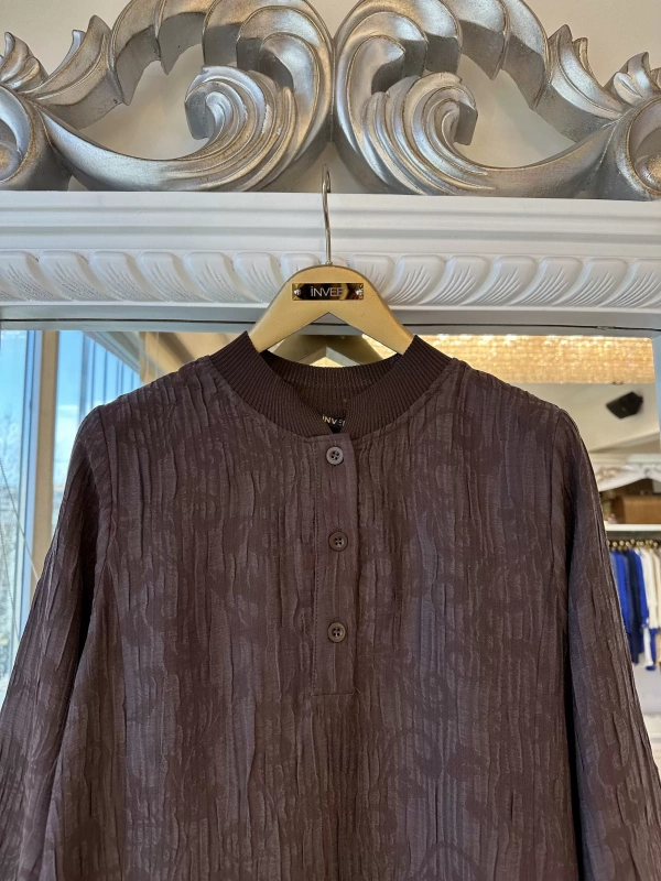 İNVEE 7026 Cepli Modal Elbise - Kahverengi