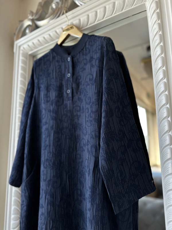 İNVEE 7026 Cepli Modal Elbise - Lacivert