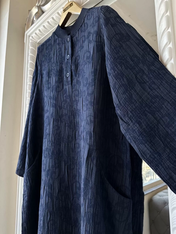 İNVEE 7026 Cepli Modal Elbise - Lacivert