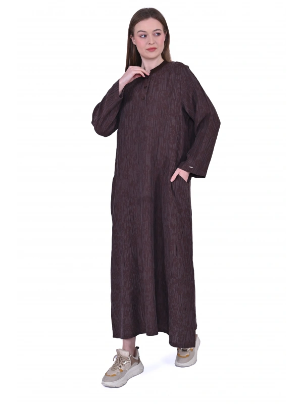 İNVEE 7026 Cepli Modal Elbise - Kahverengi