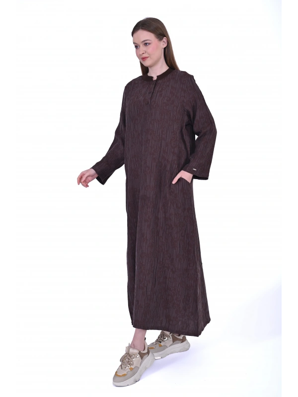 İNVEE 7026 Cepli Modal Elbise - Kahverengi