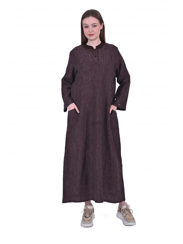 İNVEE 7026 Cepli Modal Elbise - Kahverengi