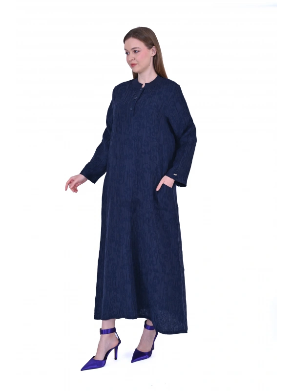 İNVEE 7026 Cepli Modal Elbise - Lacivert