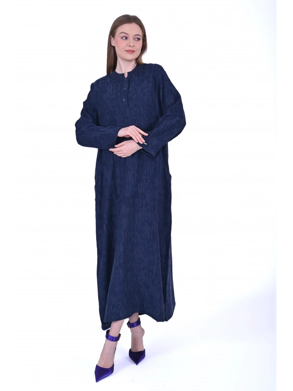 İNVEE 7026 Cepli Modal Elbise - Lacivert