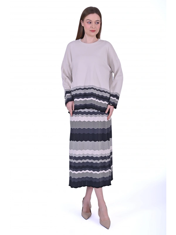 İNVEE 7028 Antrasit / Bej Triko Etek