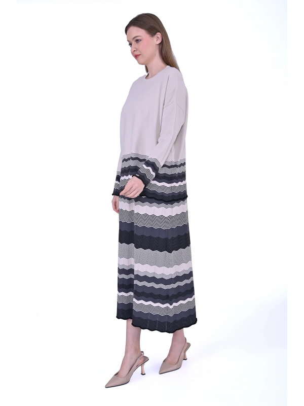 İNVEE 7028 Antrasit / Bej Triko Etek