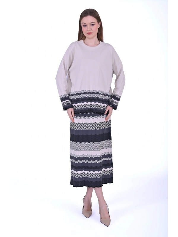 İNVEE 7028 Antrasit / Bej Triko Etek