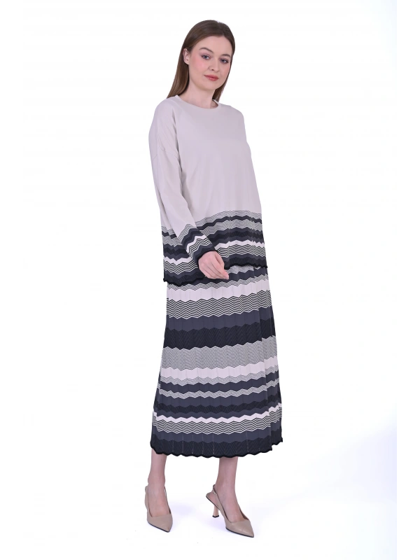 İNVEE 7028 Antrasit / Bej Triko Etek