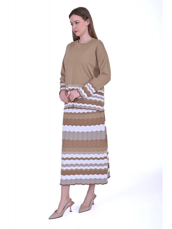 İNVEE 7028 Ekru / Camel Triko Etek