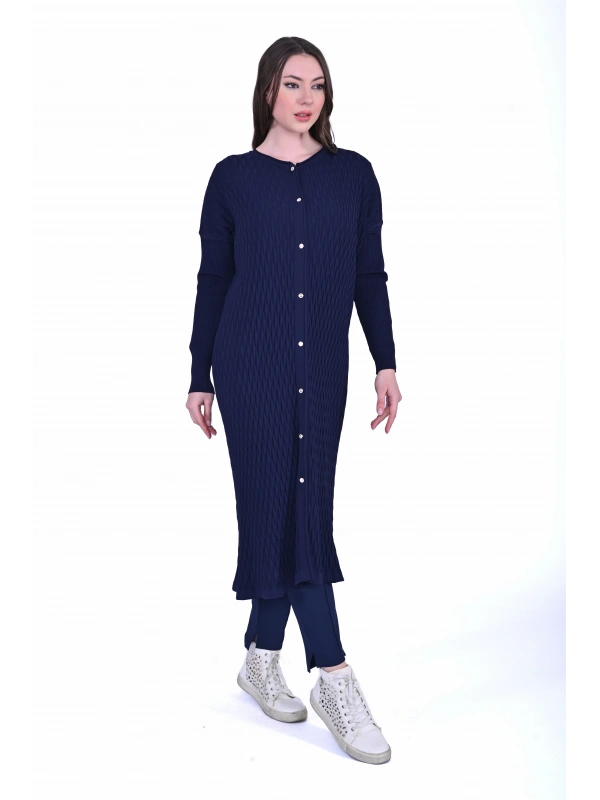 İNVEE 7029 Desenli Triko Hırka - Lacivert