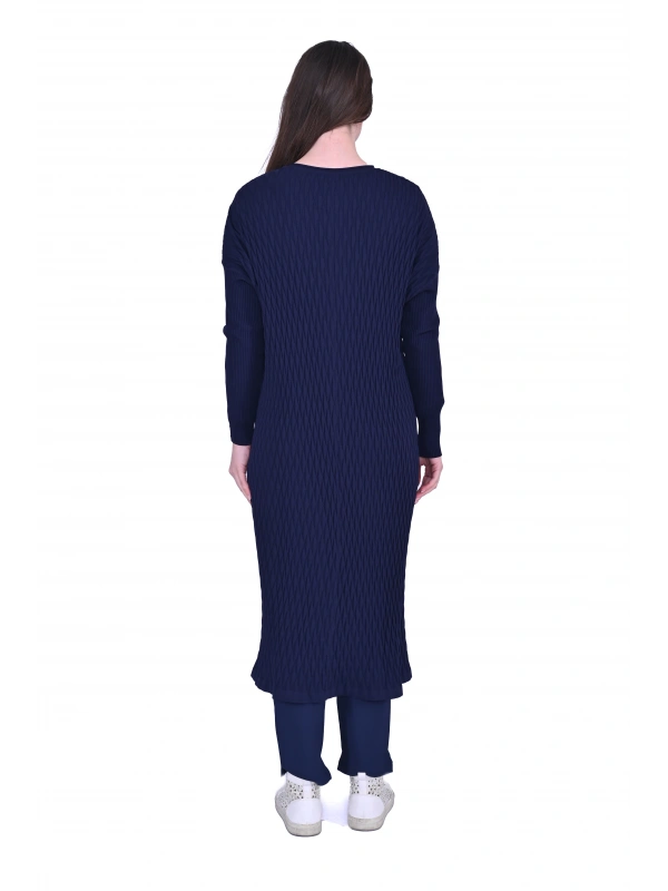 İNVEE 7029 Desenli Triko Hırka - Lacivert