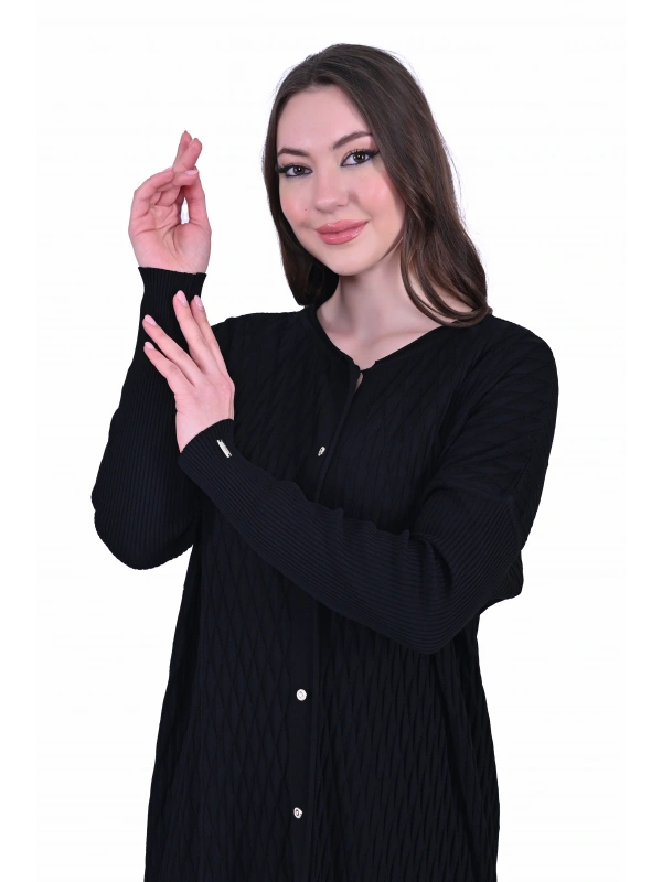 İNVEE 7029 Desenli Triko Hırka - Siyah