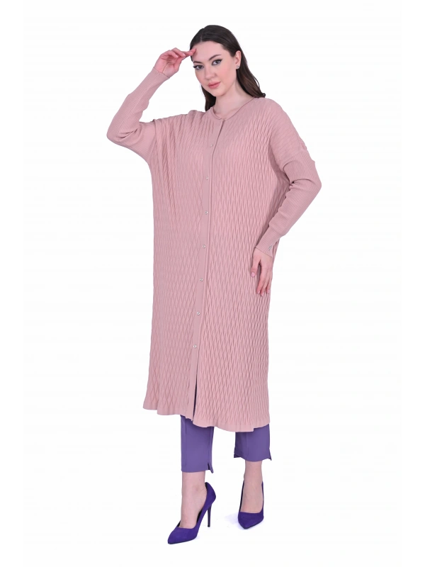 İNVEE 7029 Desenli Triko Hırka - Somon