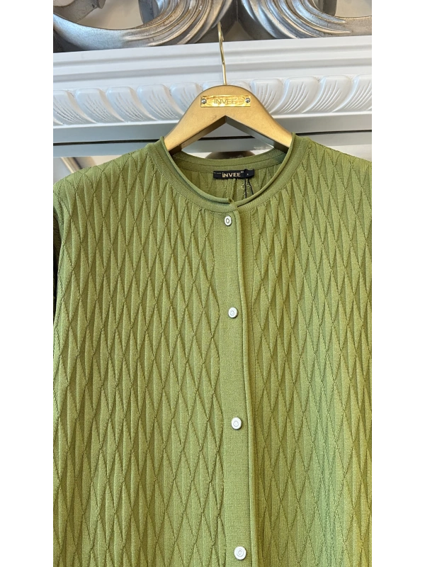 İNVEE 7029 Desenli Triko Hırka - Yeşil