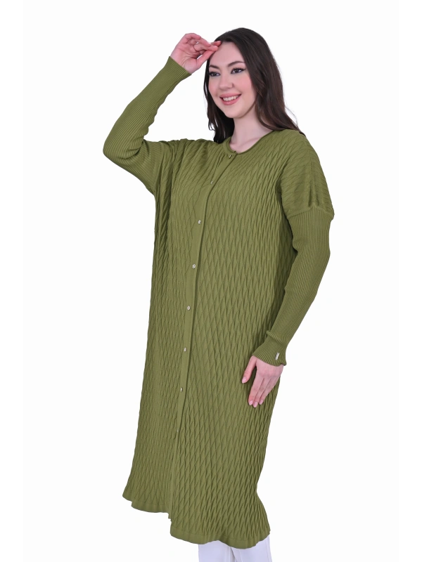 İNVEE 7029 Desenli Triko Hırka - Yeşil