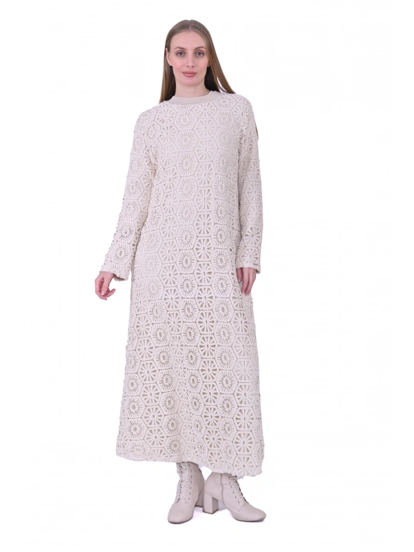 İNVEE 7031 Bej Dantel Elbise