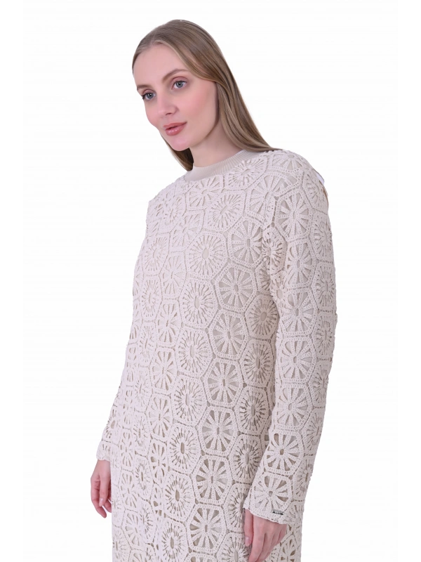 İNVEE 7031 Bej Dantel Elbise