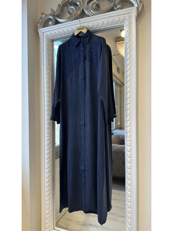 İNVEE 7032 İpek Qupra Gömlek Elbise - Lacivert