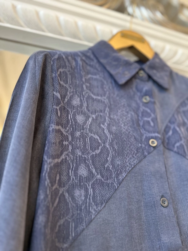 İNVEE 7032 İpek Qupra Gömlek Elbise - Lacivert