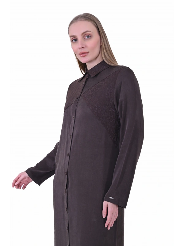 İNVEE 7032 İpek Qupra Gömlek Elbise - Kahverengi