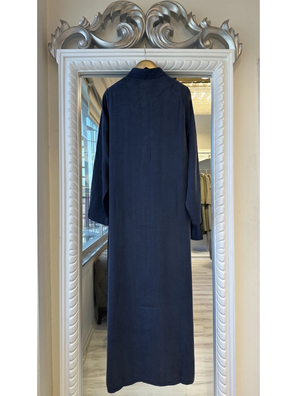 İNVEE 7032 İpek Qupra Gömlek Elbise - Lacivert
