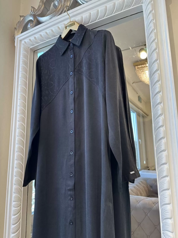 İNVEE 7032 İpek Qupra Gömlek Elbise - Siyah