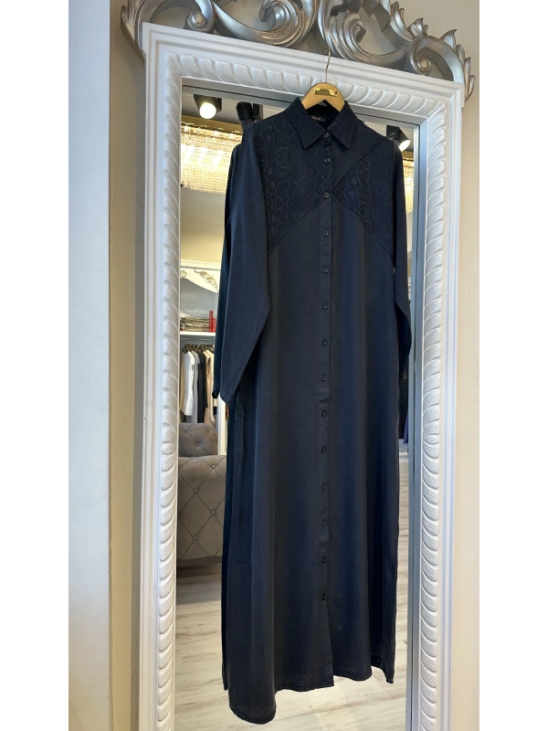 İNVEE 7032 İpek Qupra Gömlek Elbise - Siyah